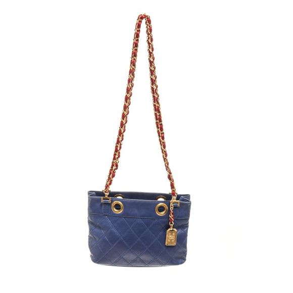 Chanel Blue Stitch Leather Chain Bucket Shoulder Bag